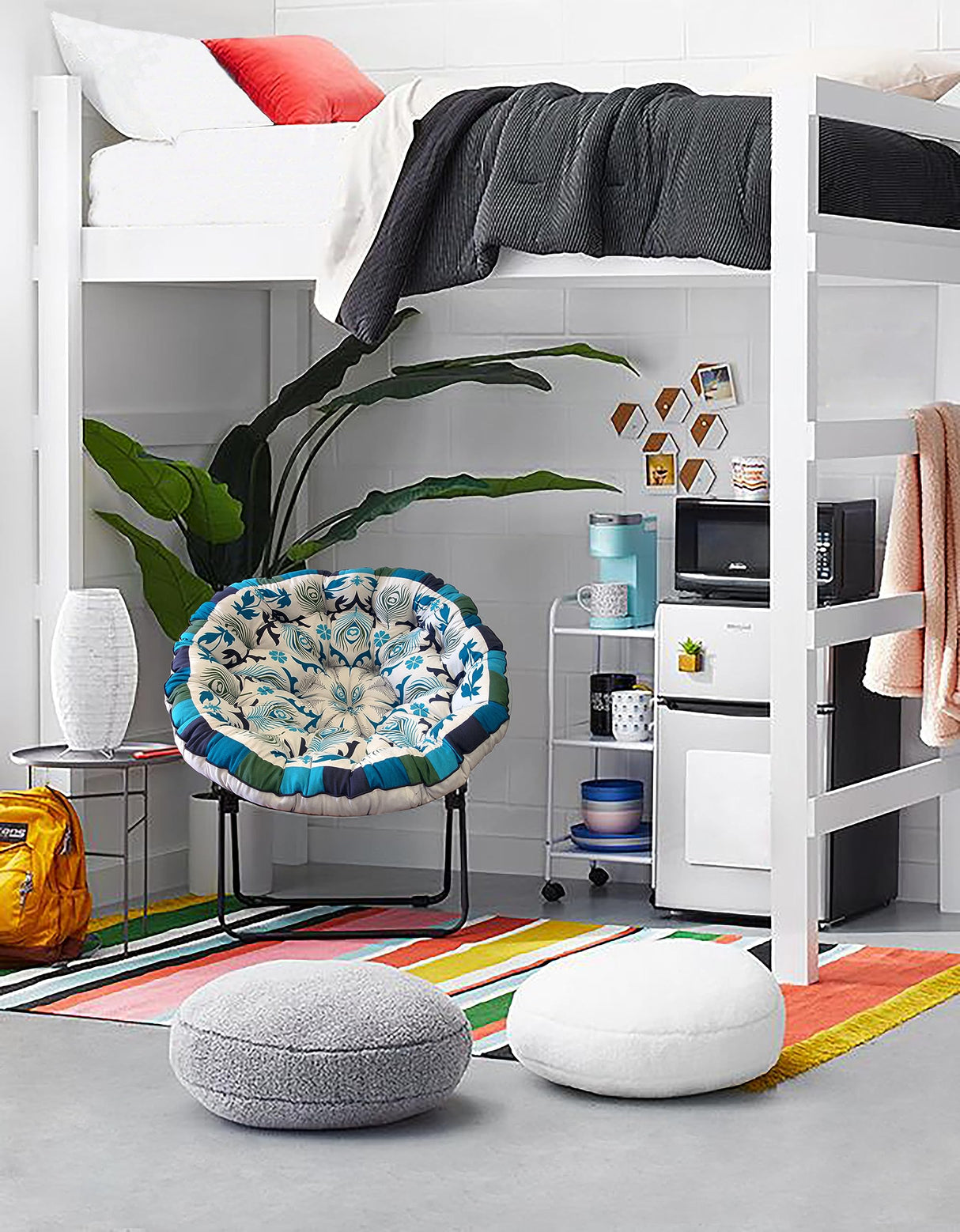 COTTON CRAFT Papasan - Polly Peacock - Blue - Overstuffed Chair Cushion, Sink into Our Thick Comfortable and Oversized Papasan, Pure Cotton Duck Fabric, Fits Standard 45 inch Round Chair COTTON CRAFT