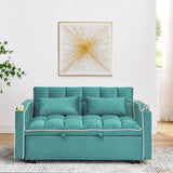 Foldable Sofa Bed with USB Charging Ports, Pull Out Velvet Loveseat Sleeper with Phone Holder, Modern Futon Couch with Cup Holders & Adjustable Backrest for Living Room,Green Merax