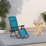 Best Choice Products Set of 2 Adjustable Steel Mesh Zero Gravity Lounge Chair Recliners w/Pillows and Cup Holder Trays - Peacock Blue Best Choice Products