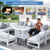NICESOUL 9 Piece Luxury Aluminum Outdoor Sectional Sofa with Fire Pit Table, Oversized L Shaped Patio Furniture Set, 29" Deep Wide Seating, 500 lbs Heavy Duty Conversation Set for Backyard, Light Grey NICESOUL