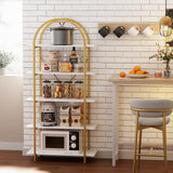 Arbuxzuy Arched Bookshelf 5 Tier Book Shelf, 31.5 Inch Width Industrial Arch Bookcase, Curved Tall Bookshelf with Open Shelves for Home Office, Living Room, Bedroom, Gold Arbuxzuy