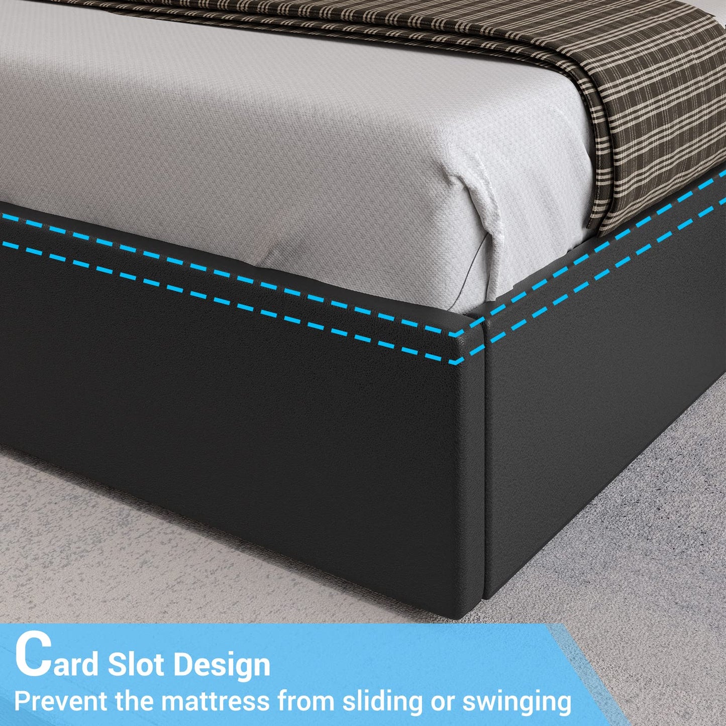 DICTAC Modern Black Faux Leather Queen LED Bed Frame with 4 Storage Drawers and USB Ports - WoodArtSupply