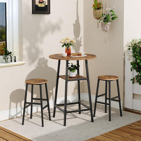MAHANCRIS Round Bar Table, 37.4" High Pub Top Table with Footrest, 2-Tier Counter Height Cocktail Tables with Storage, Bistro Table for Small Spaces, Easy to Assemble, Rustic Brown BTHR12501N1 MAHANCRIS