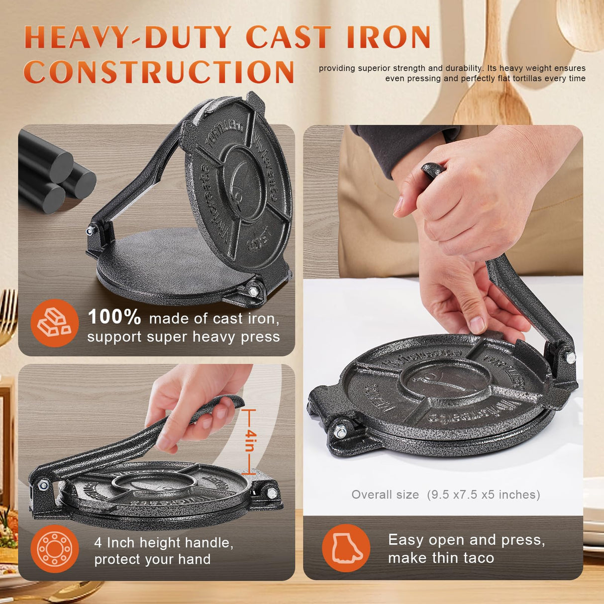 Vivicreate Tortilla Press,Tortilla Maker, Dough Press,Flour Tortilla press, Rotis Press, Quesadilla,Tortilla Makers (7.5 inch) vivicreate