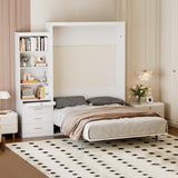 FAVSH Full Size Murphy Bed Cabinet with Shelf and Drawers, Plywood Hidden Beds,Wall Bedframe for Bedroom,Space-Saving, Noise Free, White FAVSH