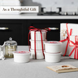 MALACASA Ramekins with Lids 8 oz - Set of 6, White Porcelain Creme Brulee Souffle Ramekins with Covers, Ceramic Custard Cups for Baking, Dishwasher and Oven Safe, Series RAMEKIN-DISH MALACASA