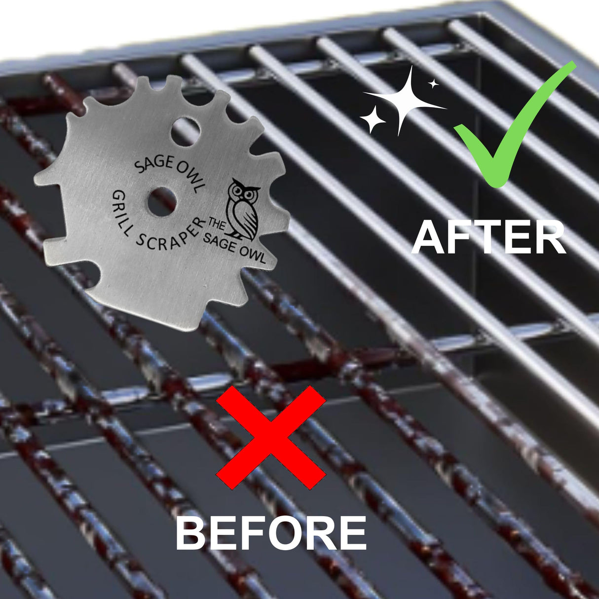 Sage Owl Bristle-Free Stainless Steel BBQ Grill Scraper – Safe Universal Grill Cleaner for Outdoor Grills, Smoker Accessories, Kitchen Gadgets, and Grilling Tools Cooking Stocking Stuffers for Men The Sage Owl