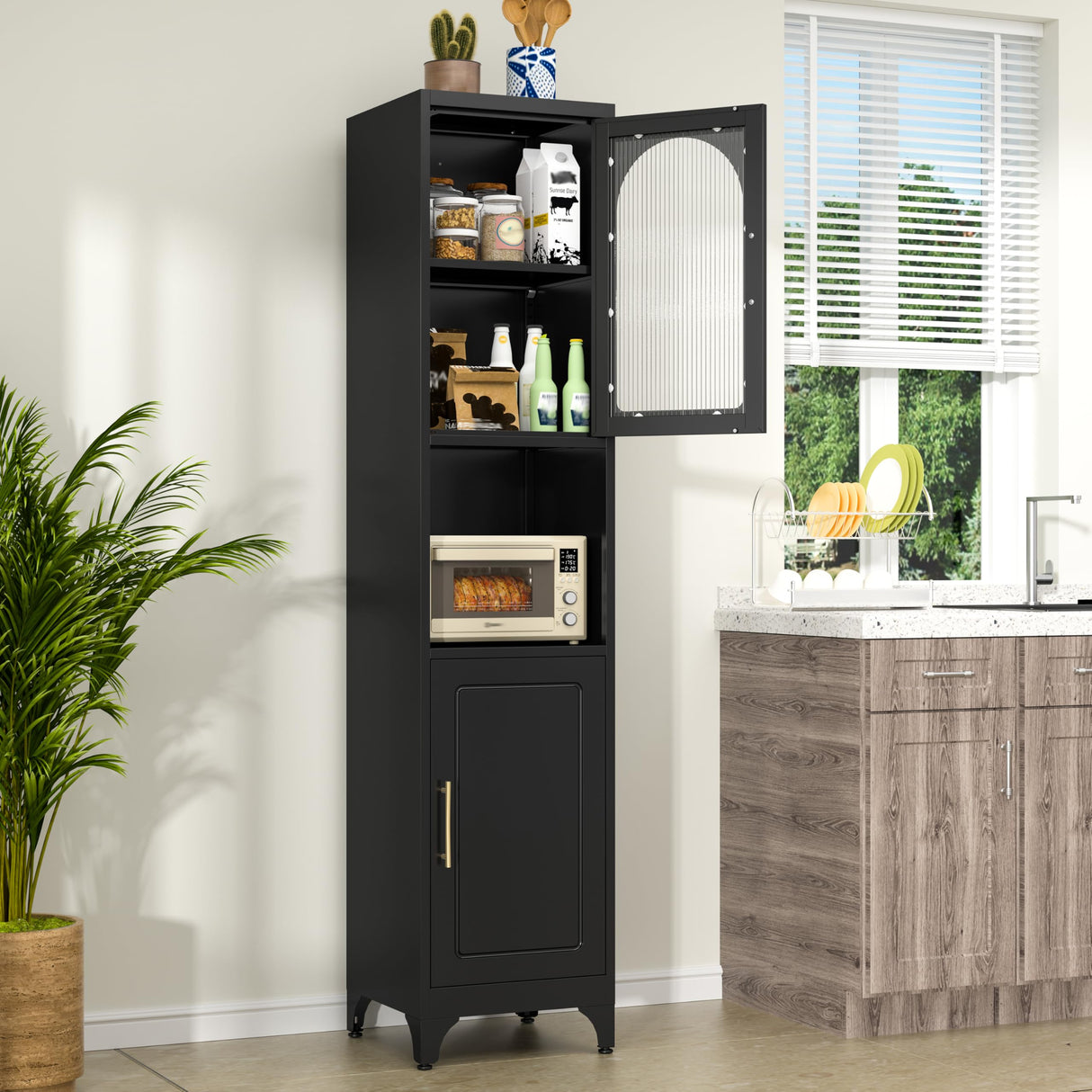 SteeLoong 75" Tall Bathroom Storage Cabinets，Black Narrow Bathroom Cabinet Freestanding with 2 Doors and Adjustable Shelves，Metal Narrow Pantry Cabinet for Kitchen,Living Room, Entryway SteeLoong