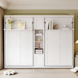 SOFTSEA Twin and Twin Size Dual Murphy Bed with Cabinets and Shelves, Hideaway Platform Bed Frame with 2 Cabinets, 2 in 1 Design, for Home Guest Room, White SOFTSEA