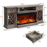 OKD 3-Sided Glass Farmhouse Fireplace TV Stand for TVs up to 80'', Highboy Entertainment Center with Glass Door Storage Cabinet, 70'' Large TV Stands with 36'' Electric Fireplace, Light Rustic Oak OKD