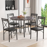 VECELO 5 Piece Dining Table Set for 4, Faux Marble Dinette with Chairs for Kitchen, Breakfast Nook, Small Space, Dark Black VECELO