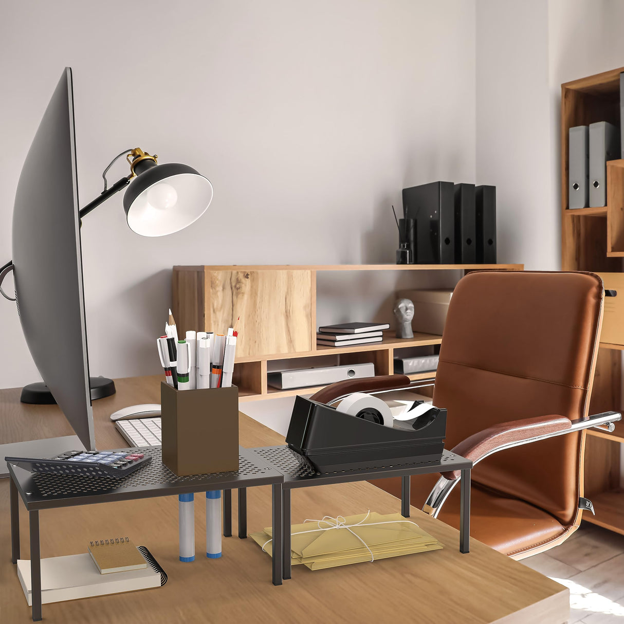 Simple Houseware Metal Top Expandable Stackable Kitchen Cabinet and Counter Shelf Organizer, Bronze Simple Houseware