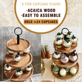 WILDMOS 3 Tier Cupcake Stand, Farmhouse Rustic Tiered Serving Tray,3 Tier Serving Tray for Farmhouse Kitchen Decor, Wood Dessert Tray for Tea Party Wedding Server, Decorative Tiered Tray. WILDMOS