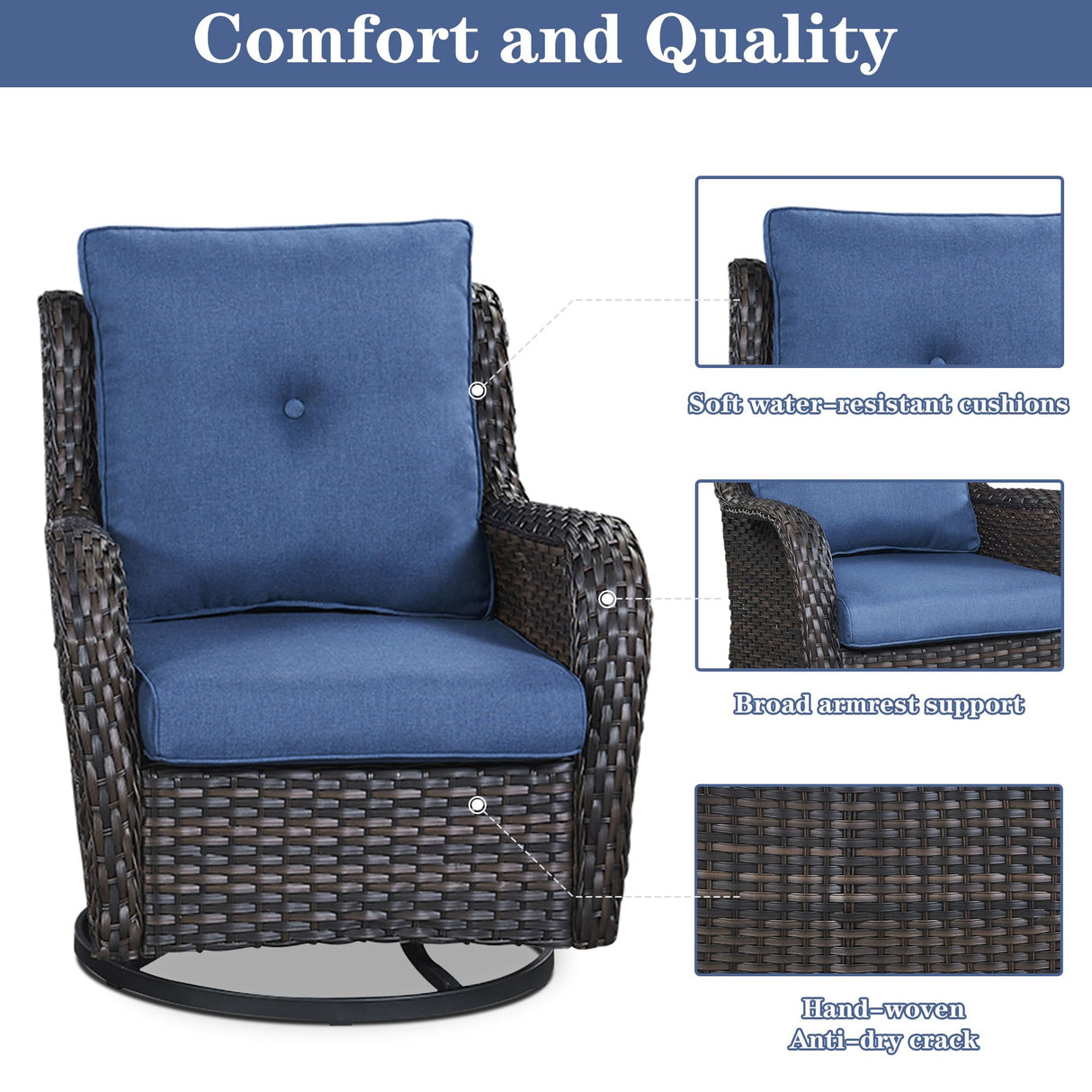 Belord 5 Pieces Patio Furniture Sets Wicker Outdoor Furniture, Rattan Patio Swivel Glider Chairs with 2 Ottoman and Glass Side Table Belord