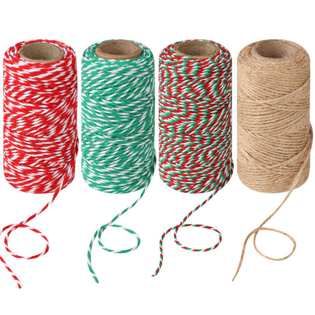 4 Rolls Natural Jute Twine, Red, Green & White - 70m/Roll Joyberg
