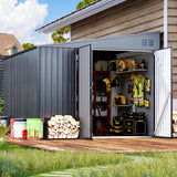 AECOJOY Shed Lean to Storage Shed, Large Outdoor 8' x 10' Metal Wall Side Bike Shed & Outdoor Storage, Garden Storage Cabinet for Backayrd, Patio and Outdoor Use in Dark Grey AECOJOY