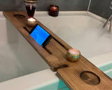 Handmade Wooden Bathtub Tray - 3 Different Size Options - Rustic Structure - Water Insulator - Bath Tray Caddy with Wine Glass Holder (36", BLACK BROWN) WOODCHES