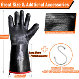 JENPOS BBQ Gloves - 1472°F Thicken Heat Resistant Gloves w/S-Hook 14 in Kitchen Oven Mitts Waterproof Grill Gloves Oil Resistant Grilling Gloves Cooking Gloves for Turkey Fryer/Baking/Oven/Smoker Jenpos
