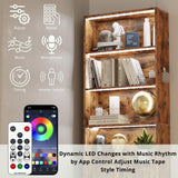 IRONCK Tall Bookcase with LED Lights, 70 in Industrial Bookshelves and Bookcases with Doors, 6 Shelf Display Storage Shelves Floor Standing for Home Office, Living Room, Bedroom IRONCK