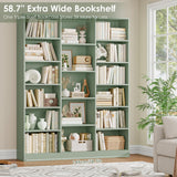 FACBOTALL Triple Wide Bookshelf, 6 Tier Large Bookshelf, Bookcase with 17 Open Display Shelves, 74'' Tall Bookcases and Bookshelves for Living Room, Home Office, Library, Green FACBOTALL