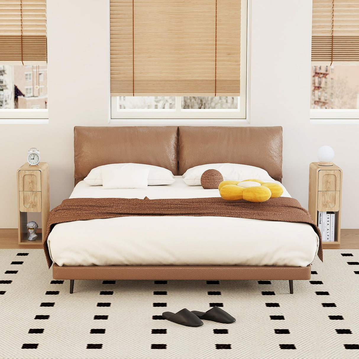 MAHYIZYI Small Nightstand Set of 2, Wooden Narrow Nightstands with 2 Drawers, Vintage Side End Table for Small Spaces, Skinny Night Stand, Bedside Table for Bedroom, Living Room (Natural-2PCS) MAHYIZYI