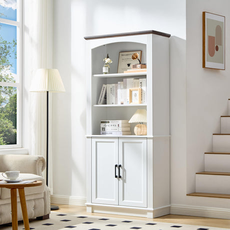 White 5 Tier Book Shelf and Bookshelf with Storage Cabinet Doors, 72 Inch Tall Bookcase, Wooden Cube Storage Organizer, Kids Bookshelf, Display Cabinet for Bedroom Furniture, Living Room, Pantry LIDYUK