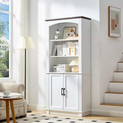 White 5 Tier Book Shelf and Bookshelf with Storage Cabinet Doors, 72 Inch Tall Bookcase, Wooden Cube Storage Organizer, Kids Bookshelf, Display Cabinet for Bedroom Furniture, Living Room, Pantry