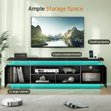 Lamtor 70 Inch TV-Stand - Television Stands for 75 80 85 Inch TV - 2 Tier Entertainment Center with 4 AC Outlets & 2 Smart RGB LED Light Strips - Media Console Table for Living Room, Pure Black Lamtor