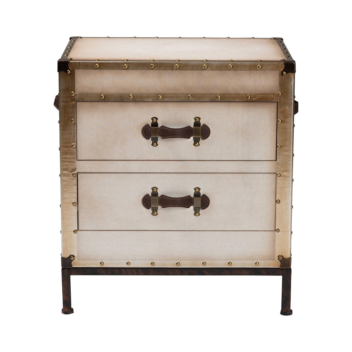 Baxton Studio Laura Vintage White Canvas 2-Drawer End Table Trunk Baxton Studio