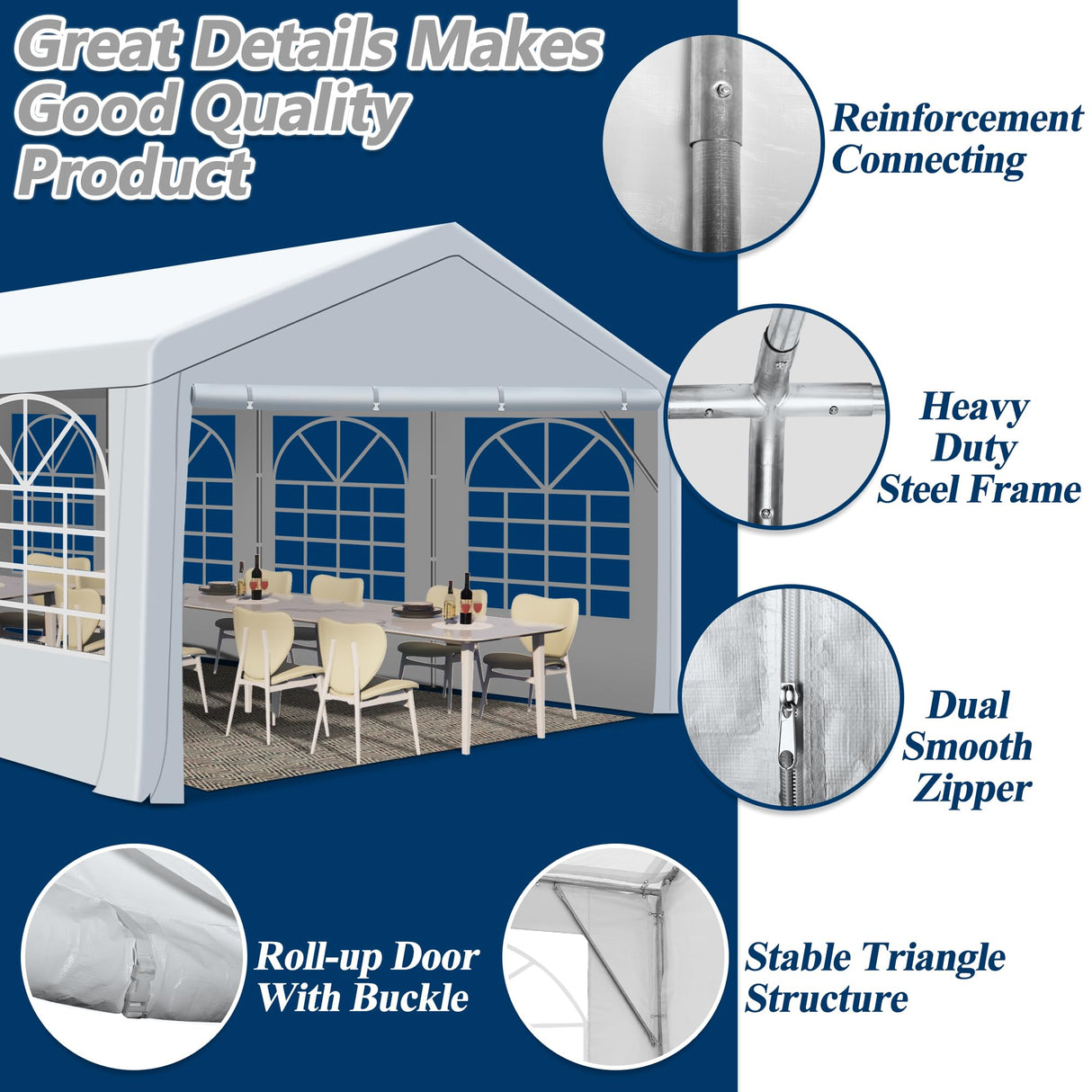 COVERONICS Outdoor Canopy Party Tent, 20'X30' Patio Party Tent with Rollable Sides and 4 Sandbags, Heavy Duty Steel Frame Carport Gazebo Event Tent Perfect for Wedding, Birthday Party, Outdoor Event COVERONICS