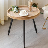LITA Log Desktop Round Side End Table, Indoor Outdoor Wooden Tray Nightstand Table with Metal Stand for Living Room Bedroom Office Small Spaces (M) LITA