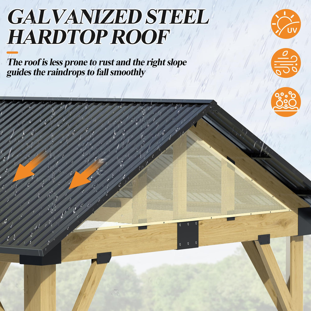 COVERONICS 13’x15’ Outdoor Wood Gazebo - Hardtop Patio Gazebo with Galvanized Steel Roof, Cedar Wooden Gazebo with Privacy Curtains and Netting for Garden, Porch, Patio and Deck COVERONICS