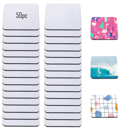 Sublimation Blank Cup Coasters Bulk Square Blank Cup Mat Rubber for Sublimation Transfer Heat Press Printing DIY Crafts 3.93 x 3.93 Inch (50 Pieces)