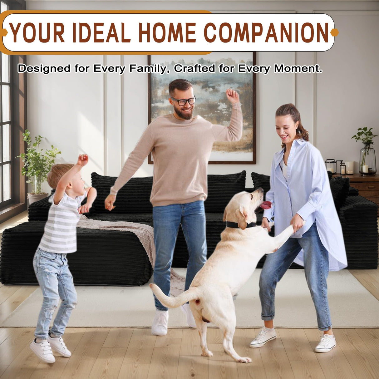 Korser 108" Sectional Couches for Living Room, Modular Sectional Sofa with L-Shape Chaise, Cloud Couch, Comfy Corduroy Fluffy Couch with Deep Seat and Side Pockets, No Assembly Required Korser