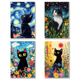 4 Pack Framed Paint by Numbers Kit for Adults Beginner Canvas Painting by Numbers for Adults Black Cat Easy Adult Paint by Number Kits with Frame Starry Night Watercolor Painting by Number 8x12 Inch obterie