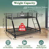 Cyranture Bunk Bed Twin Over Full Size, Twin Over Full Bunk Beds with Ladder & Guardrail Heavy Duty Bunk Beds Frame for Teens Adults Dorm Bedroom Guest Room, No Box Spring Needed（Black） Cyranture