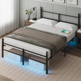 Queen Size Bed Frame with Headboard - Metal Platform Bed with LED Lights, Charging Station, Under Bed Storage and Heavy Duty Steel Slats Support - No Box Spring Needed, Easy Assembly, Black BedNZZZ