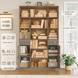 HOSTACK 74" Tall Book Shelf and Bookcase, 45" Wide Bookcase with Doors and Drawers, Modern 6 Tier Bookshelf with Storage, Large Wood Display Cabinet with Adjustable Shelves for Home Office, Ash Grey HOSTACK