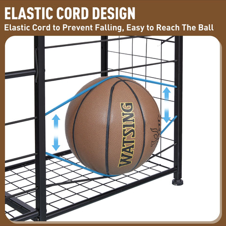 LUMAMU Small Garage Sports Equipment Organizer,Ball Storage Rack with Elastic Rope,Garage Organizer System, Indoor/Outdoor Shelf Rack for Sports Gear and Toys Storage LUMAMU
