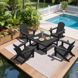 SERWALL Outdoor Coffee Table, HDPE Patio Coffee Table for Outside, Rectangle, Black SERWALL