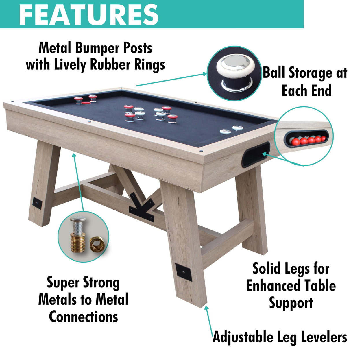 Freetime Fun 54" Bumper Pool Table for Adults and Kids Game Room, Comes with 2 48-in Cues, 10 Balls, and More, Sturdily Built Freetime Fun
