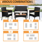 Shintenchi 4-Piece Patio Furniture Set, Outdoor Wicker Patio Conversation Furniture Set with Cushions and Wooden Tabletop for Paito Lawn Backyard, White Cushion Shintenchi