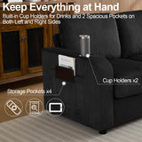 Abbrevi 87.4" Oversize 3 Seater Couch,Upholstered Sofa for Living Room,Modern Deep Seat Comfy Loveseat Couch with Cup Holders,Corduroy Love Seat Sofa (Black) Abbrevi