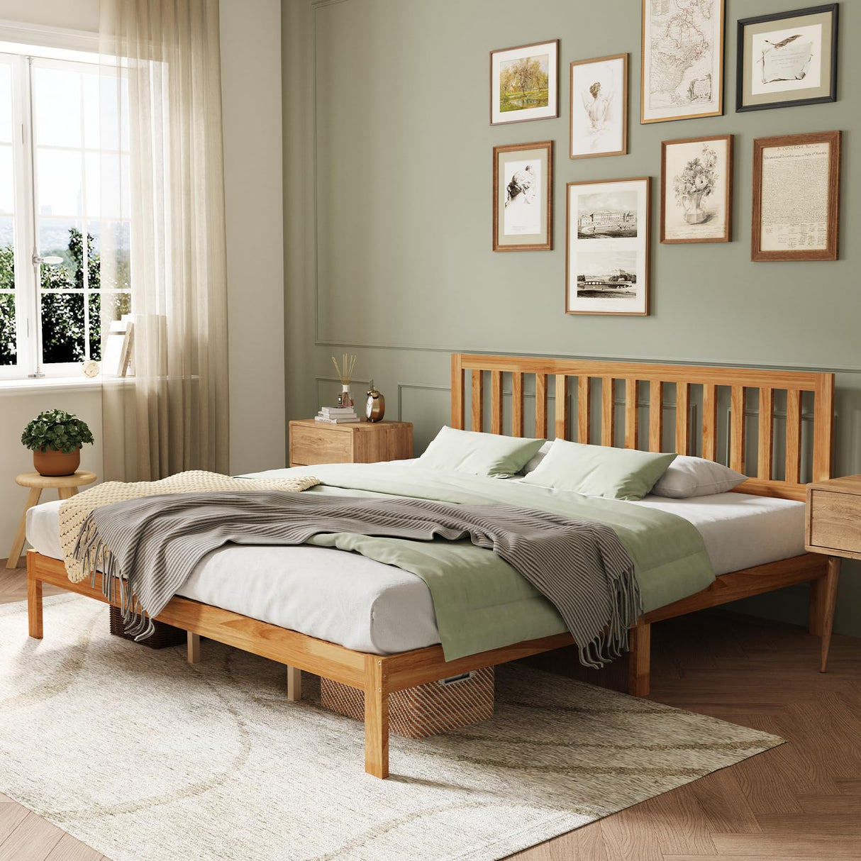 Novilla King Size Bed with Headboard, Wooden Frame & Foundation, 8.5" Underneath, No Required Box Spring, Easy Assembly Novilla
