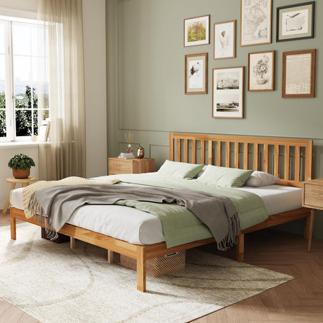 Novilla King Size Bed with Headboard, Wooden Frame & Foundation, 8.5" Underneath, No Required Box Spring, Easy Assembly Novilla