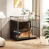 ROOMTEC Furniture Style Large Dog Crate with 360° & Adjustable Raised Feeder for Dogs 2 Stainless Steel Bowls -End Table House Pad, Indoor Use,41" L X 24" W 36" H, Classic Brown ROOMTEC