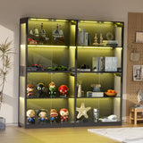 Grepatio Glass Display Cabinet, 4-Tier Display Cases for Collectibles, Curio Cabinet with 12 Color Lights, Display Shelf Bookcase Kids Toy Cabinets for Collectible, Living Room, Playroom (Black) Grepatio