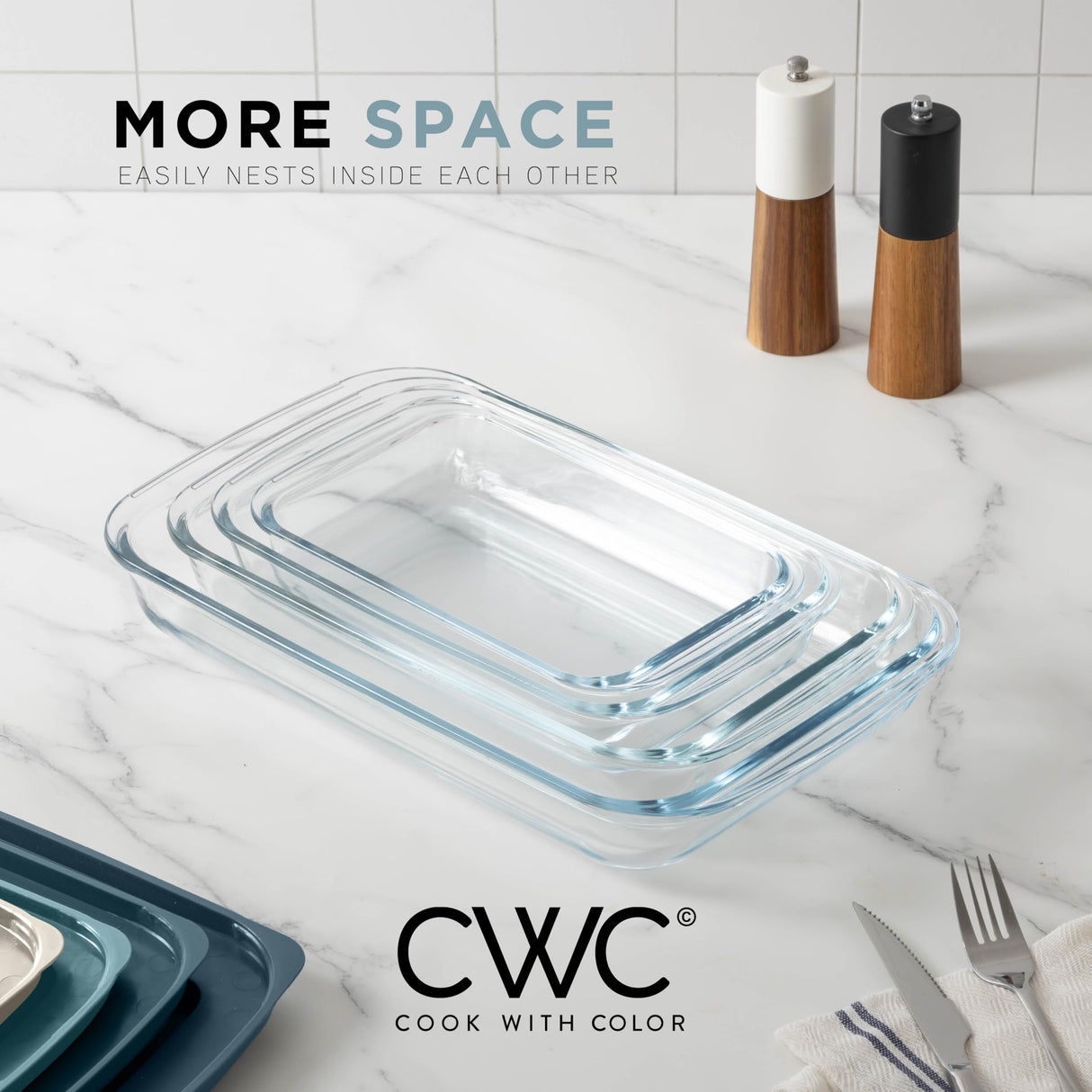 COOK WITH COLOR 8 PC. Glass Baking Dish Set with Lids - Deep Casserole Dish, Glass Food Container, Oven, Freezer and Microwave Safe, Clear Container, Blue COOK WITH COLOR