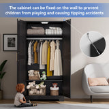 Wooden Armoire Wardrobe Closet, Wardrobe Cabinet with Door and Shelves, Freestanding Bedroom Armoires Clothing Storage Cabinet with Hanging Rod for Bedroom, Laundry Room, Cloak Room（Black） Honsiva