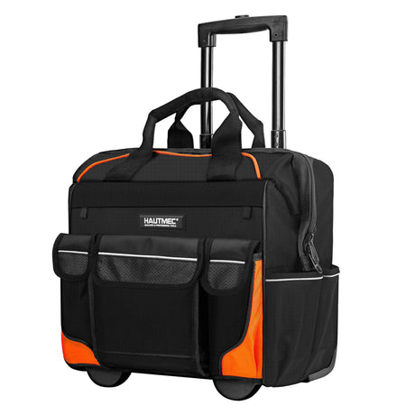 HAUTMEC 14.5" Wide Mouth Rolling Tool Bag, Orange, Portable Tool Bag with Wheels HT0353-TB HAUTMEC